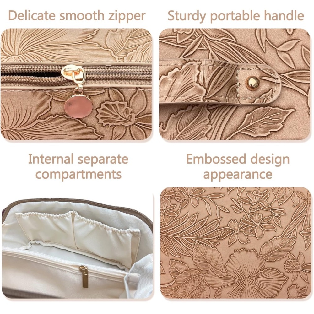 Floral Embossed Cosmetic Bag - Picture 7 of 8